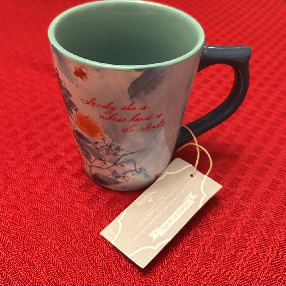 Dayspring Peacock Teal Coffee Cup Mug "Lovely She Is Whose Heart is the Lord's"